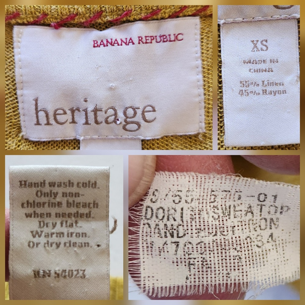 Banana Republic Heritage Linen Blend Sweater XS Mustard Thin Knit Lightweight - Picture 10 of 11